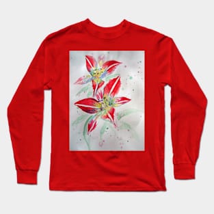 Red Lily Watercolour Painting Long Sleeve T-Shirt